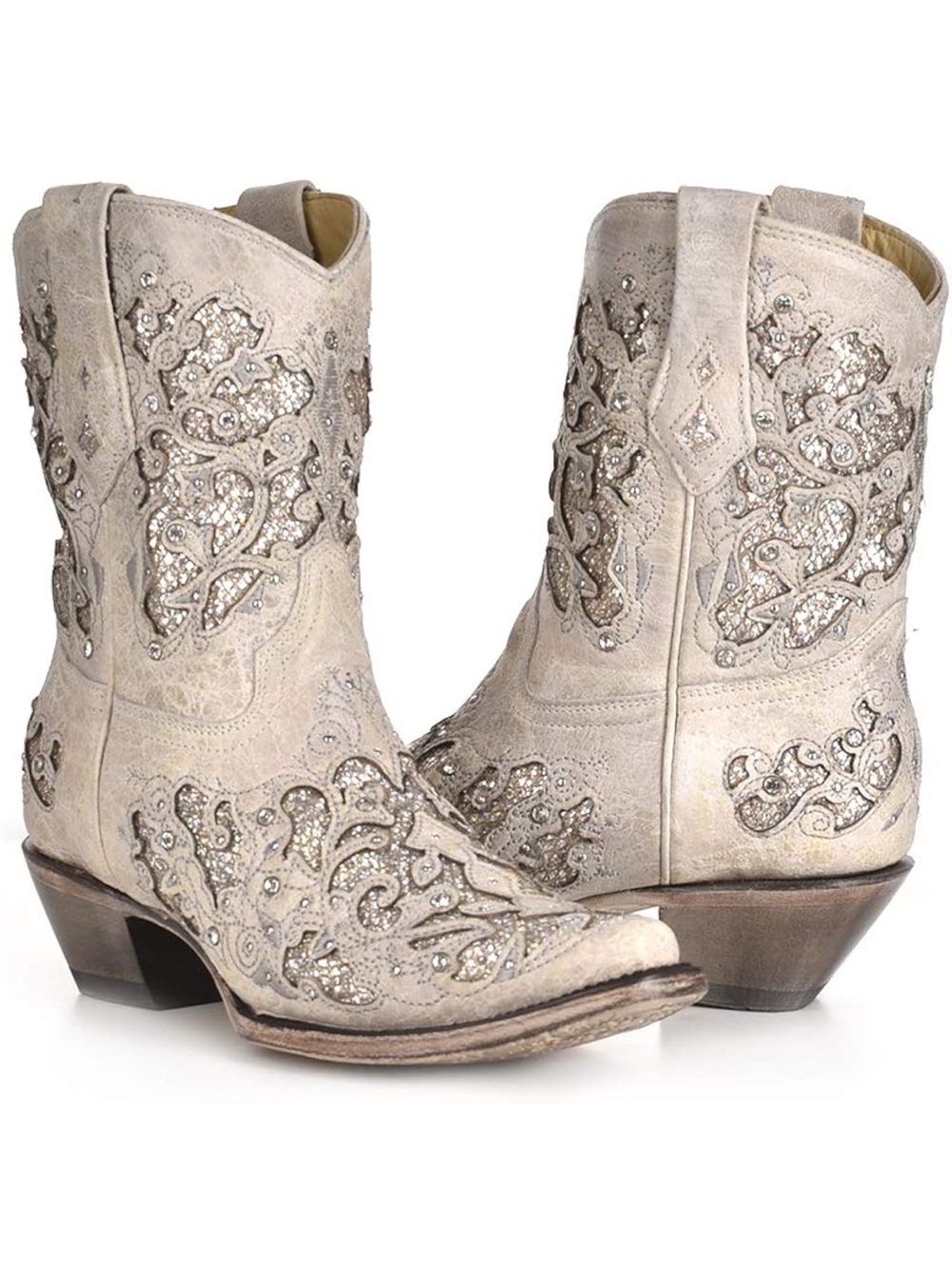 Corral Cowboy Boots WHITE GLITTERED SNIP TOE WEDDING booties 7.5 Women’s cowgirl - Picture 2 of 13